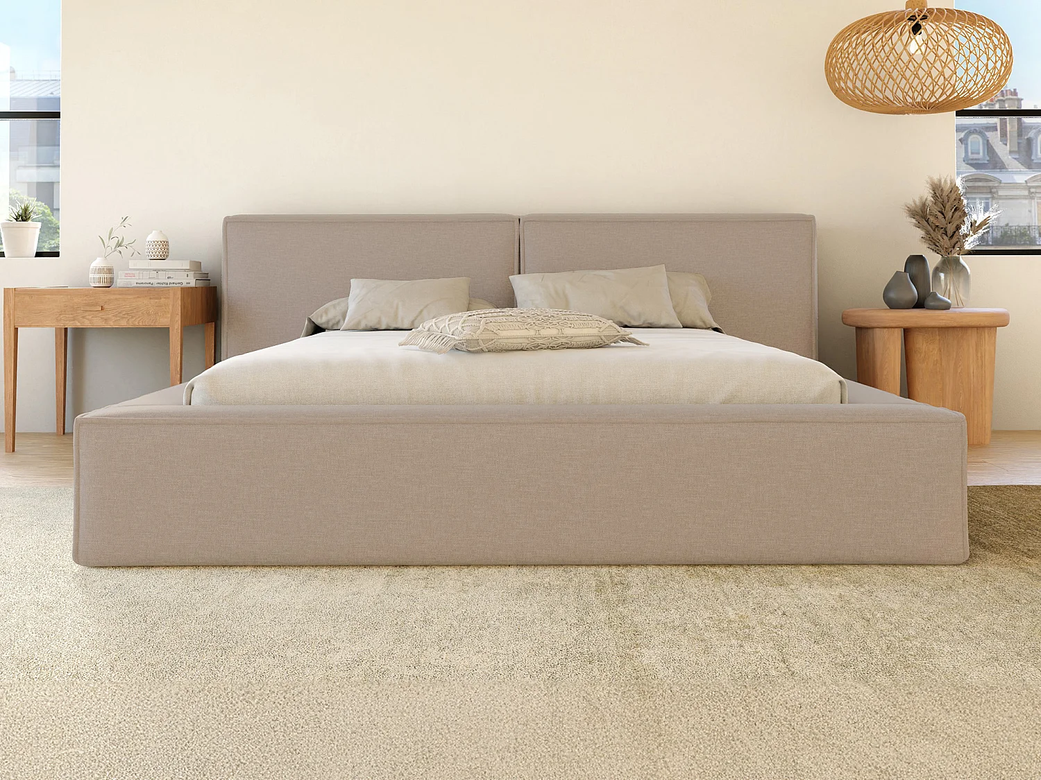 Lit coffre 180 x 200 cm - Tissu - Beige - TIMANO II de Pascal Morabito