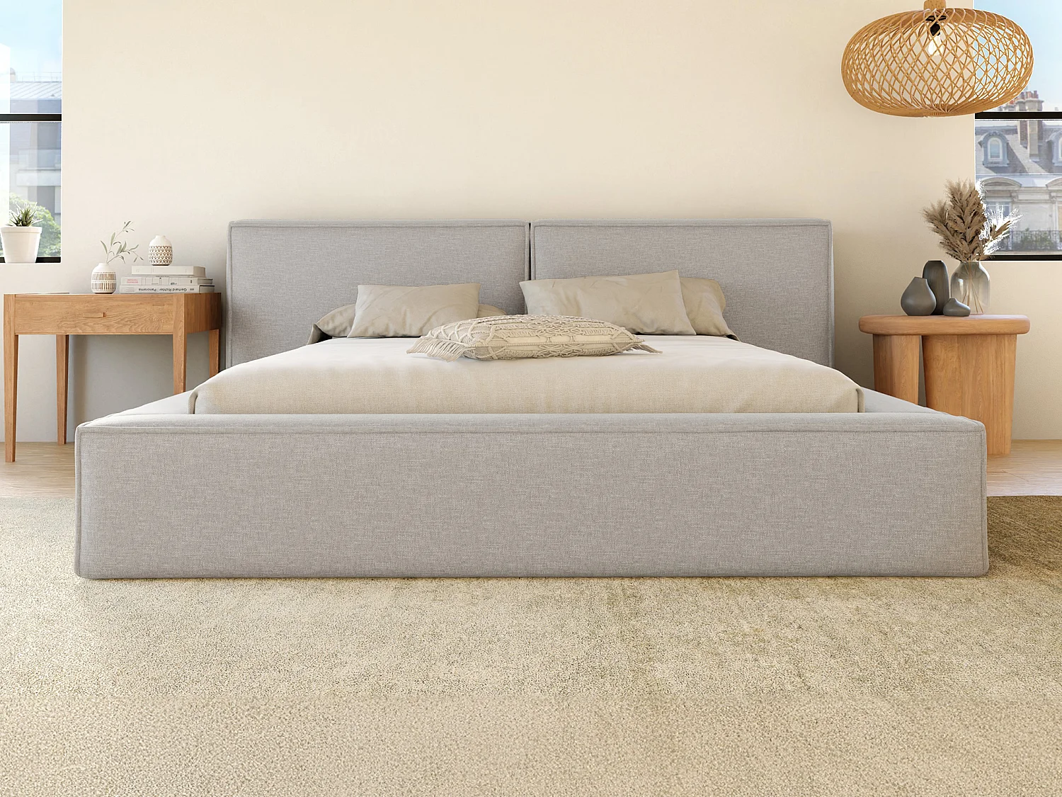Canapé abatible 140 x 190 cm - Tela - Gris claro - TIMANO II