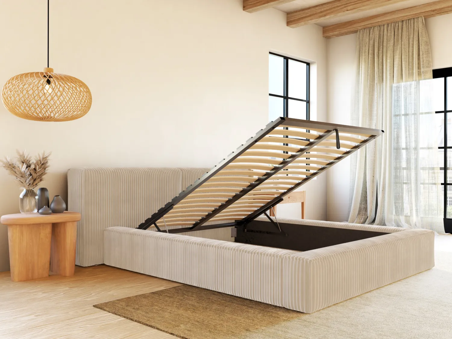 Letto con contenitore 180 x 200 cm Velluto spesso a coste Beige TIMANO II di PASCAL MORABITO