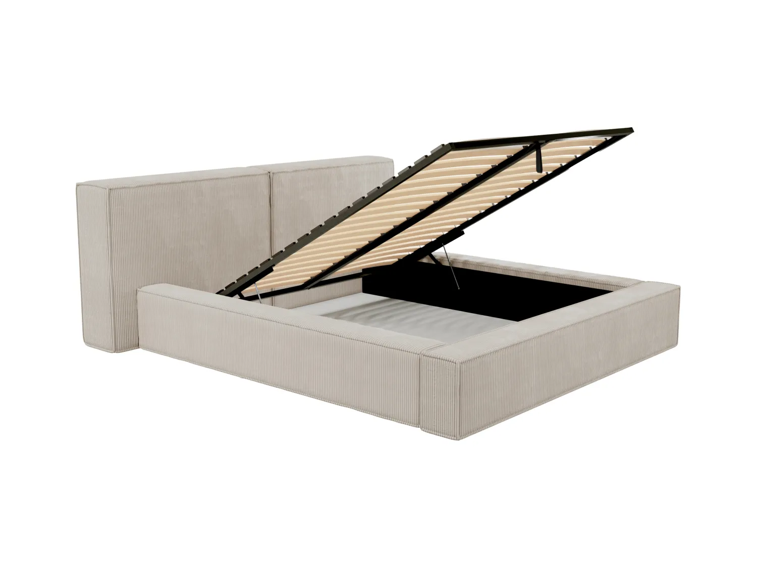 Cama com espaço de arrumação 200x200 cm veludo canelado bege - TIMANO II de Pascal Morabito