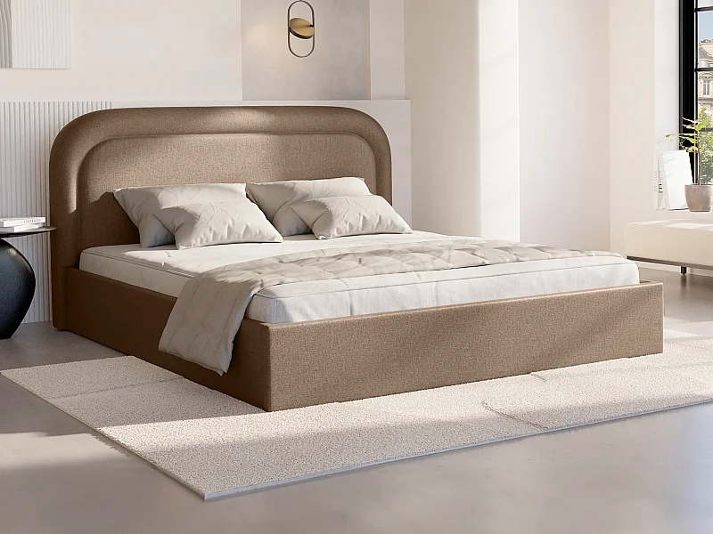 Bed met opbergruimte 180 x 200 cm - Gevlamde stof - Taupegrijs - FIREZA II