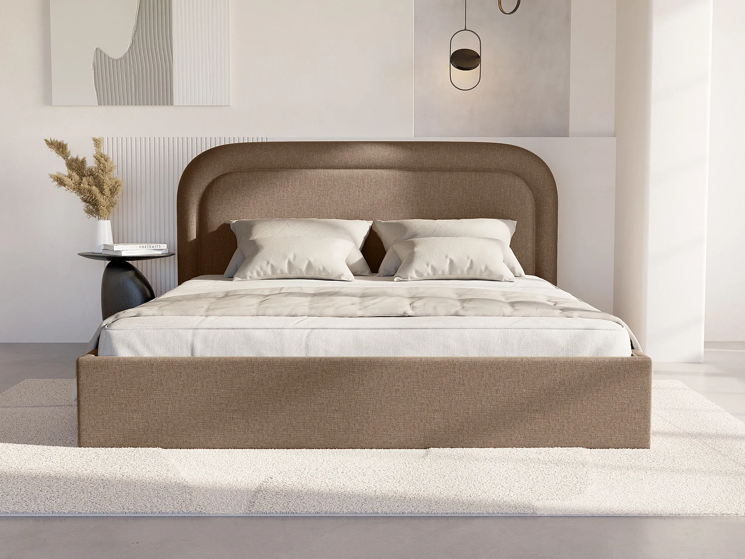 Bed met opbergruimte - 200 x 200 cm - Gevlamde stof - Taupegrijs - FIREZA II