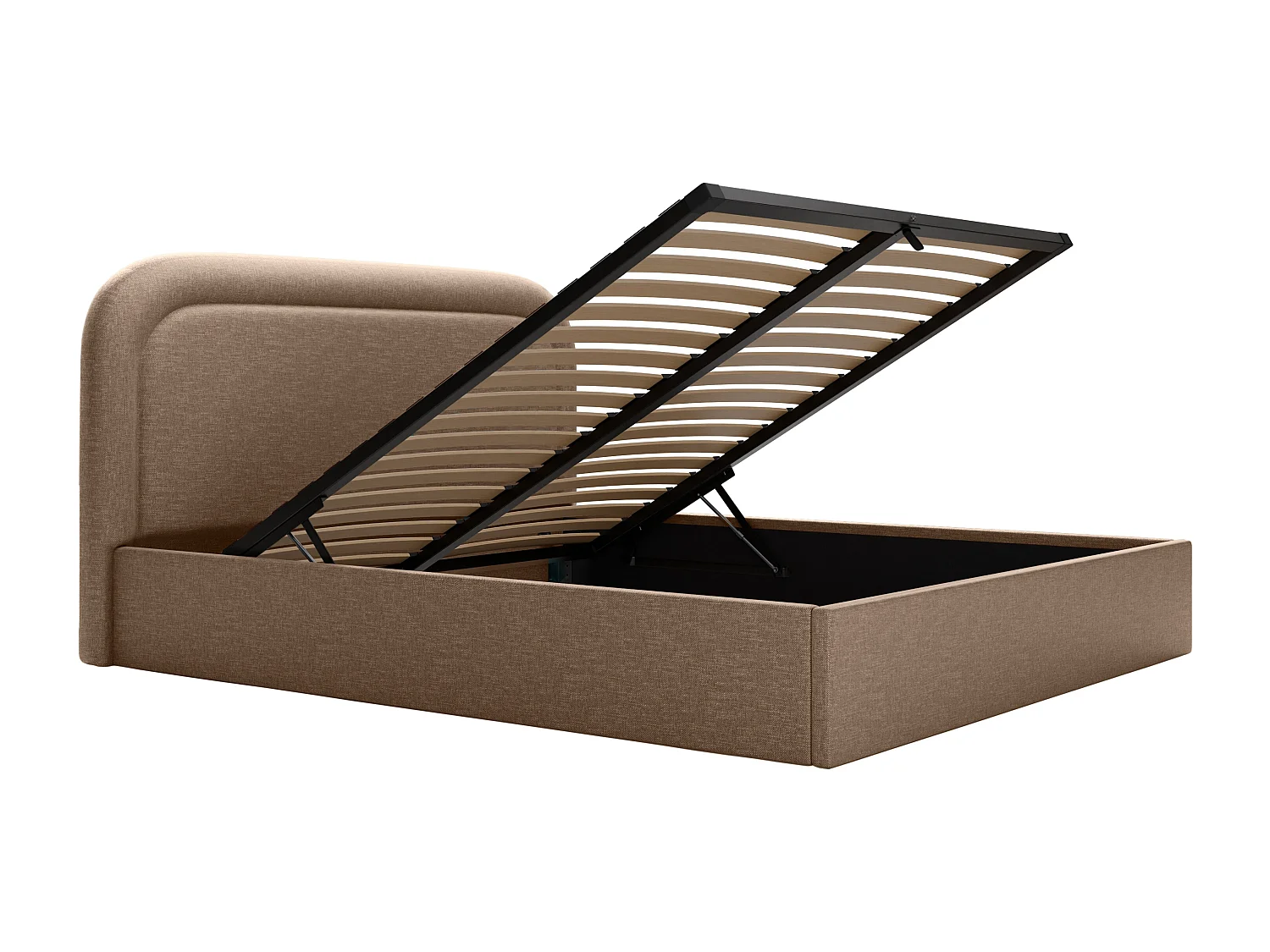 Bed met opbergruimte - 200 x 200 cm - Gevlamde stof - Taupegrijs - FIREZA II
