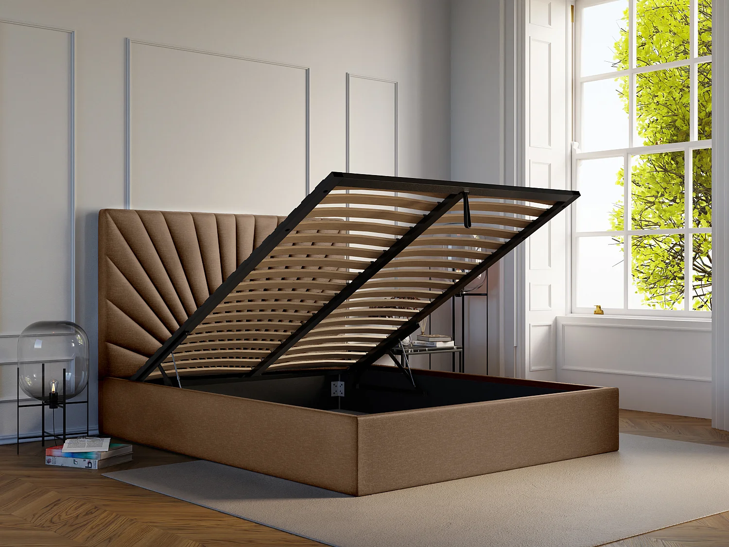 Bed met opbergruimte 180 x 200 cm - Stof - Taupegrijs - RILIODA II van Pascal Morabito