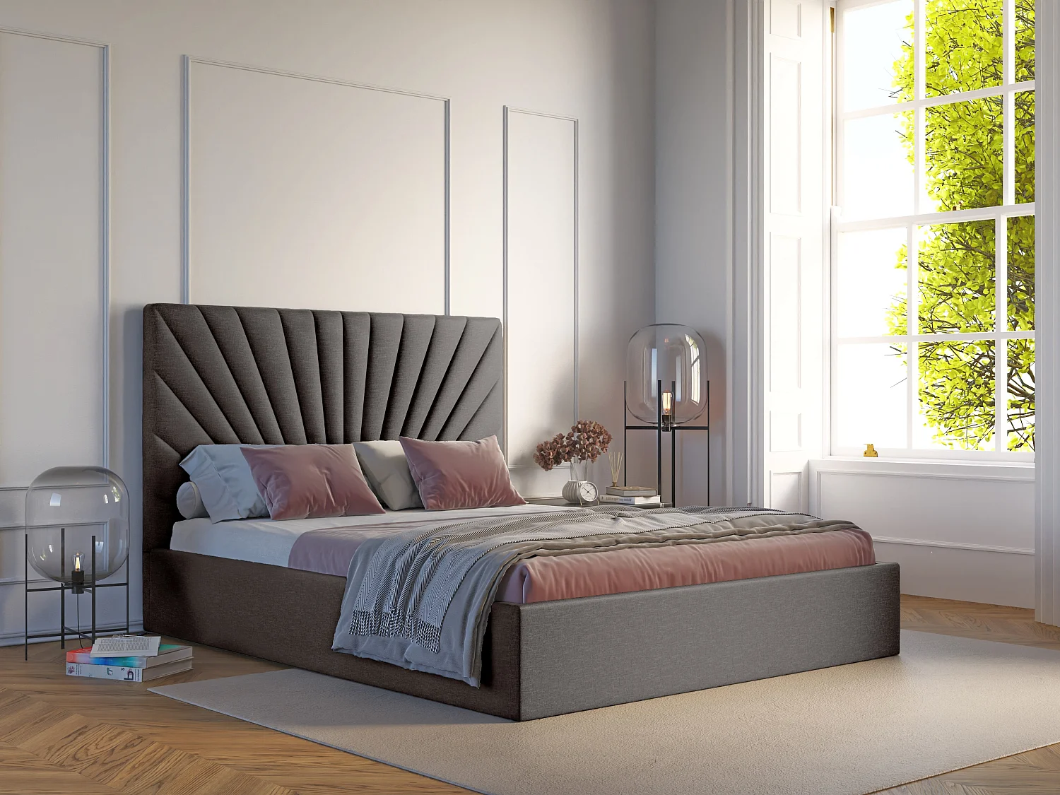 Cama baúl 160 x 200 cm en tela gris antracita - RILIODA II de Pascal ...