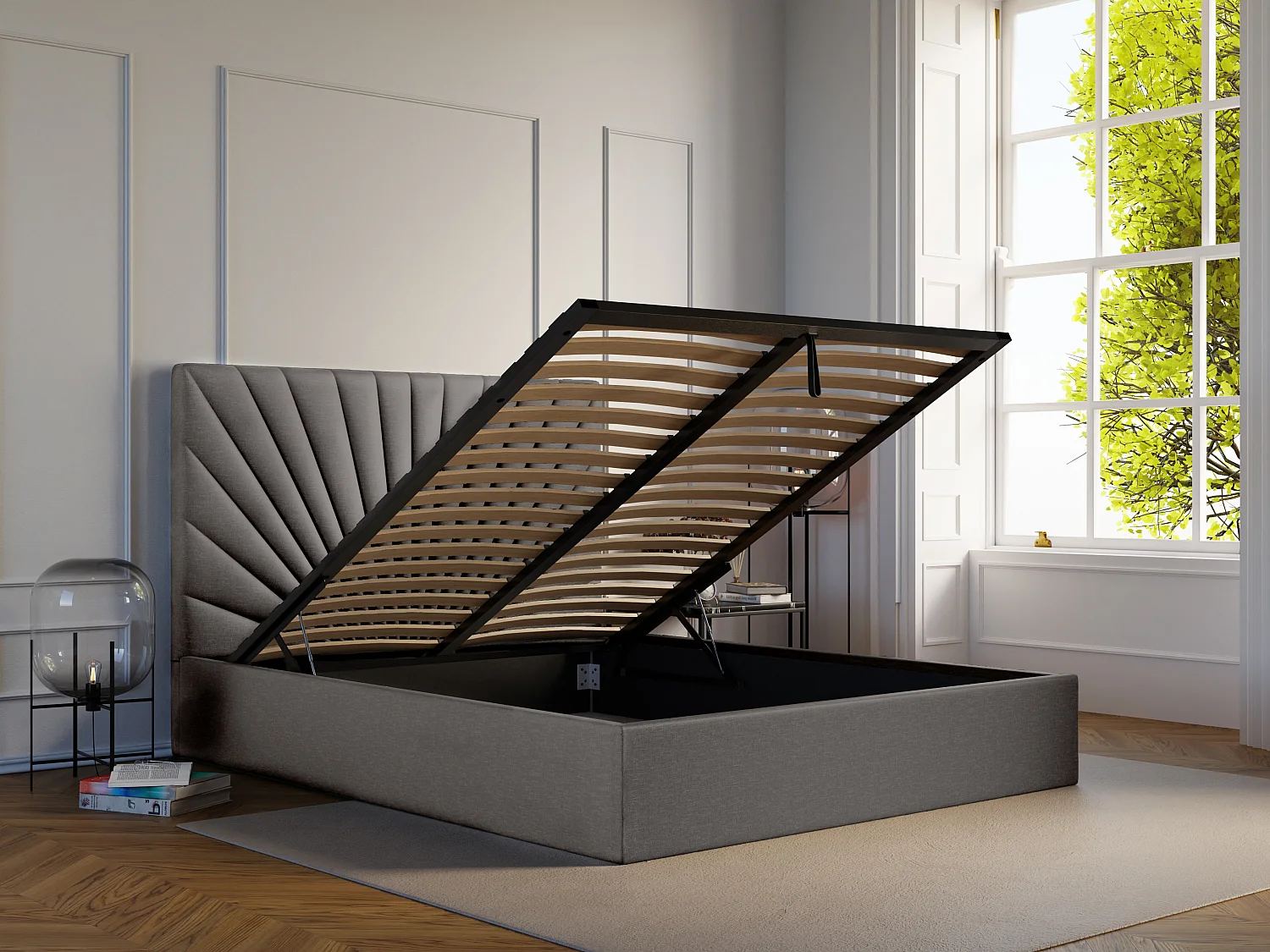 Bed met opbergruimte 180 x 200 cm - Stof - Antracietgrijs - RILIODA II van Pascal Morabito