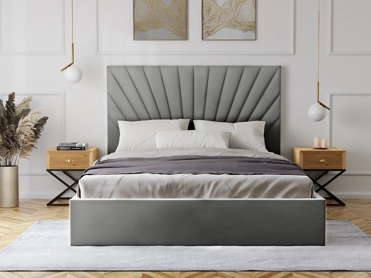 Bed met opbergruimte 180 x 200 cm - Velours - Lichtgrijs - RILIODA II van Pascal Morabito