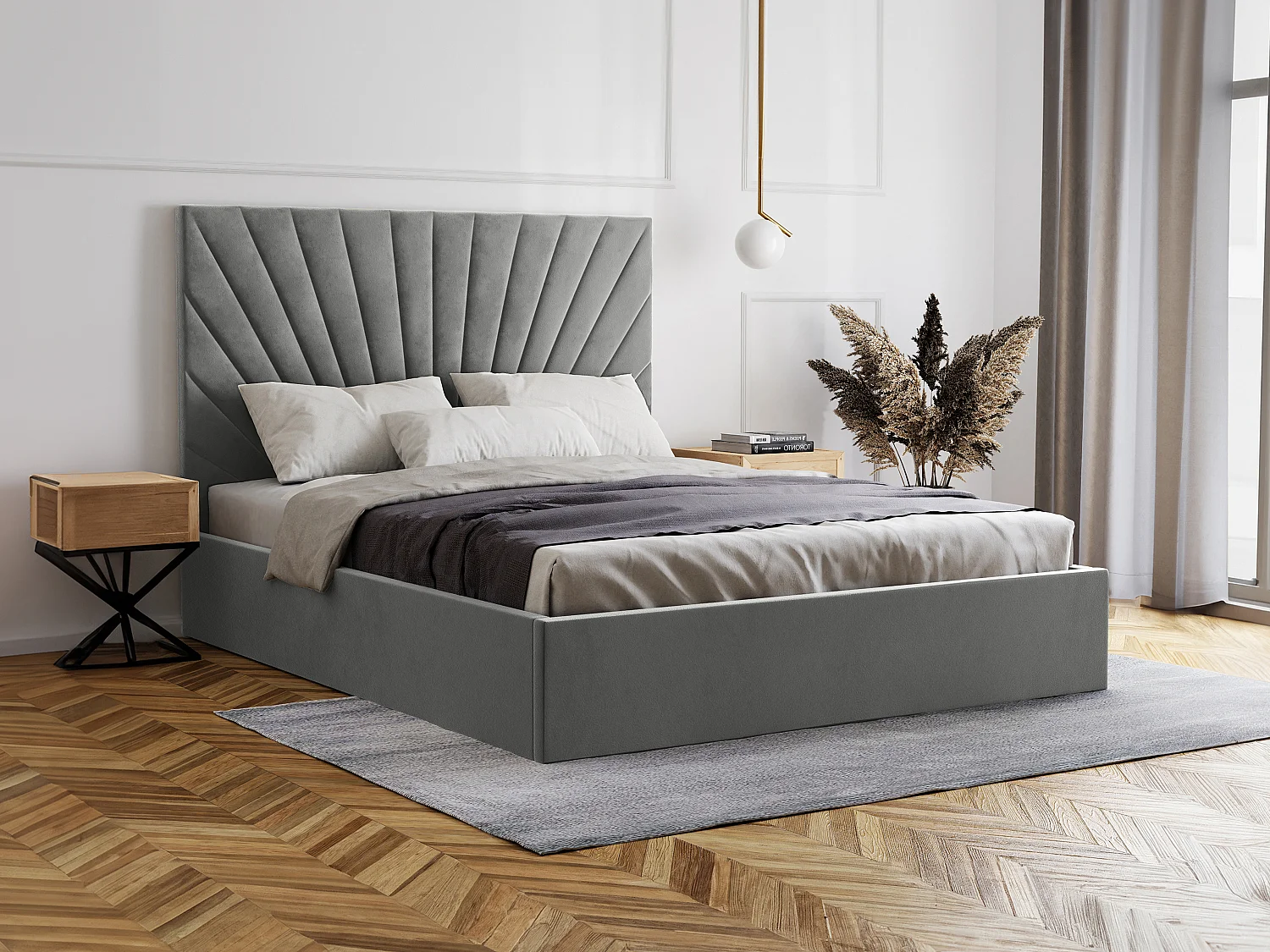 Bed met opbergruimte 180 x 200 cm - Velours - Lichtgrijs - RILIODA II van Pascal Morabito