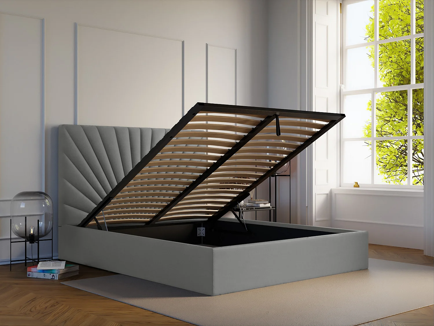 Bed met opbergruimte 180 x 200 cm - Velours - Lichtgrijs - RILIODA II van Pascal Morabito