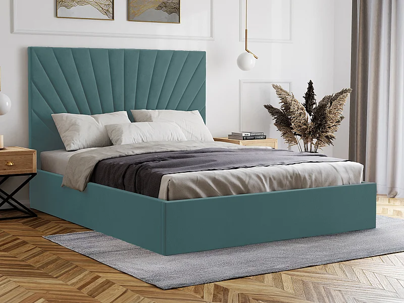 Bed met opbergruimte 180 x 200 cm - Velours - Blauwgroen - RILIODA II van Pascal Morabito