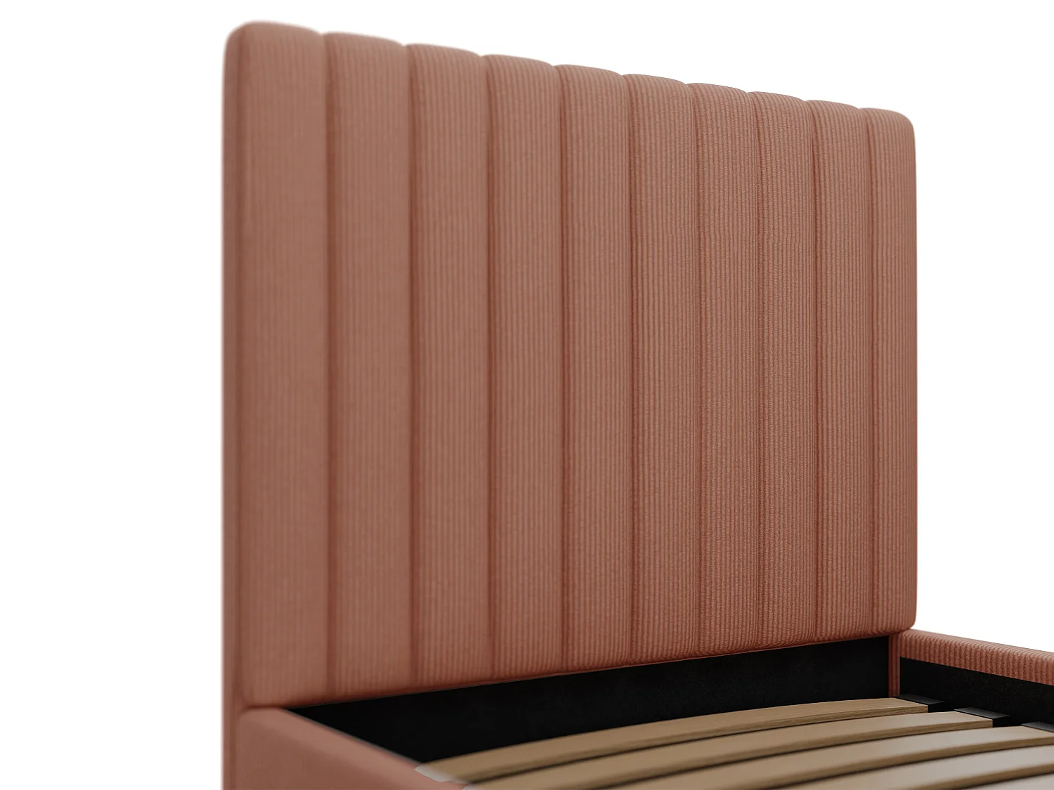 Bed met opbergruimte 90 x 190 cm met hoofdbord met verticale naden - Ribfluweel - Roze - SARAH II