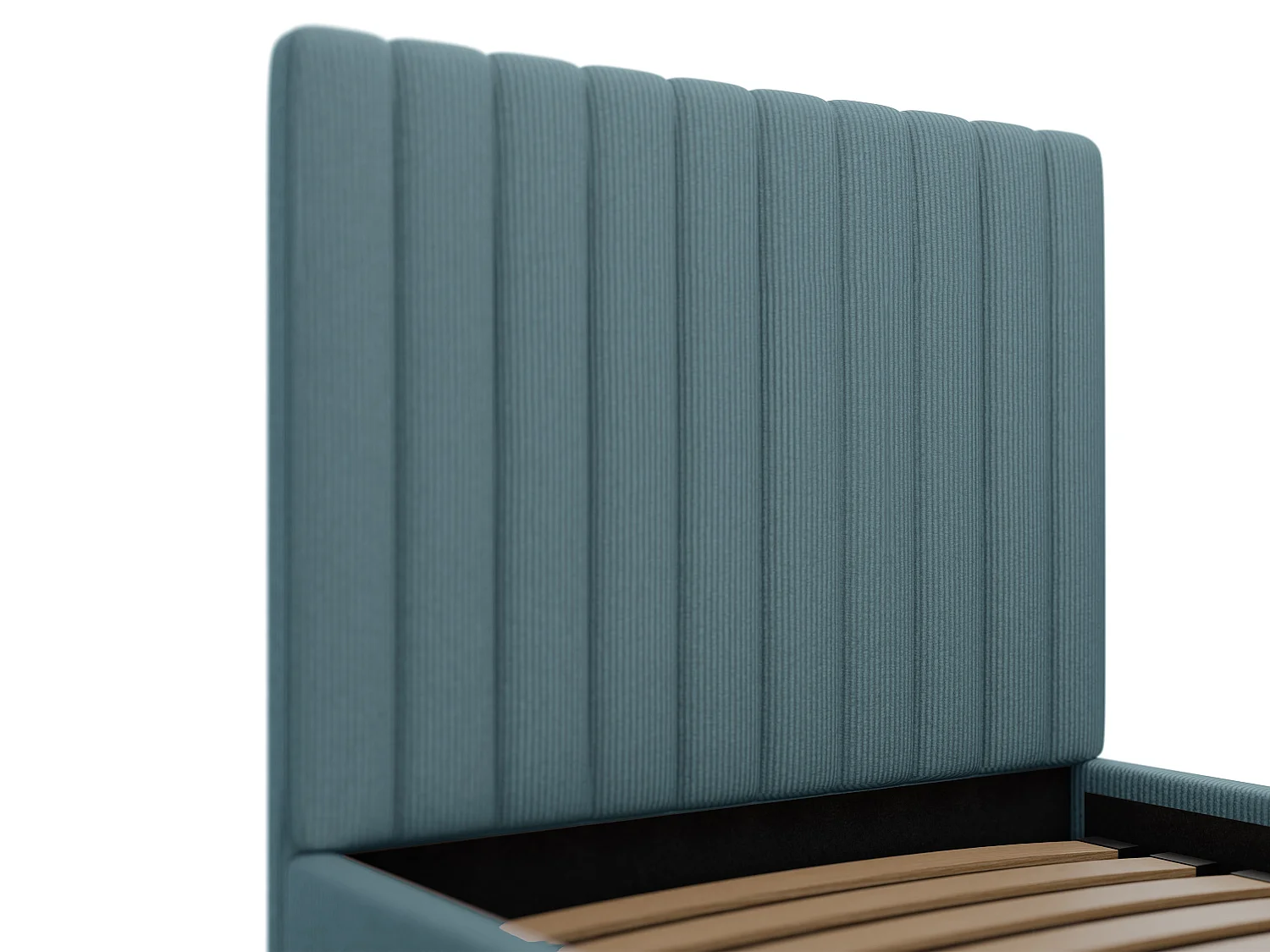 Bed met opbergruimte 90 x 190 cm met hoofdbord met verticale naden - Ribfluweel - Hemelsblauw - SARAH II