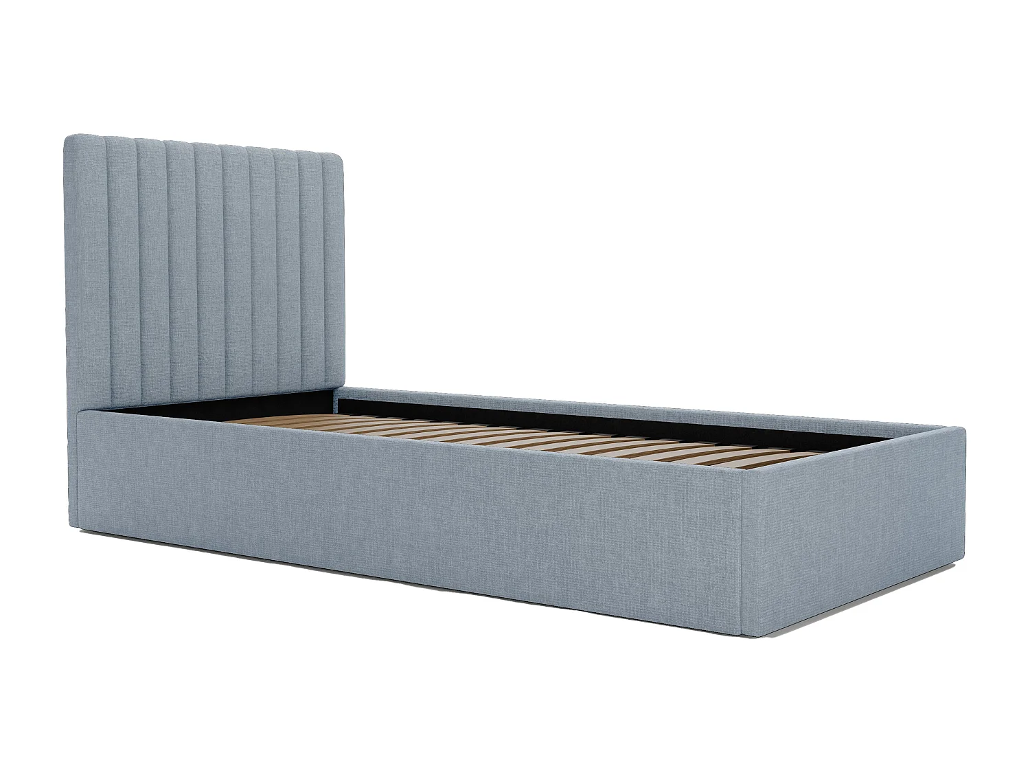 Bed met opbergruimte 90 x 190 cm met hoofdbord met verticale naden - Stof - Hemelsblauw - SARAH II