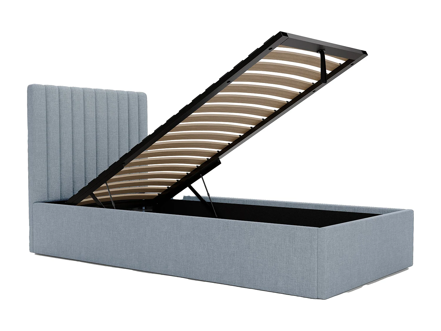 Bed met opbergruimte 90 x 190 cm met hoofdbord met verticale naden - Stof - Hemelsblauw - SARAH II