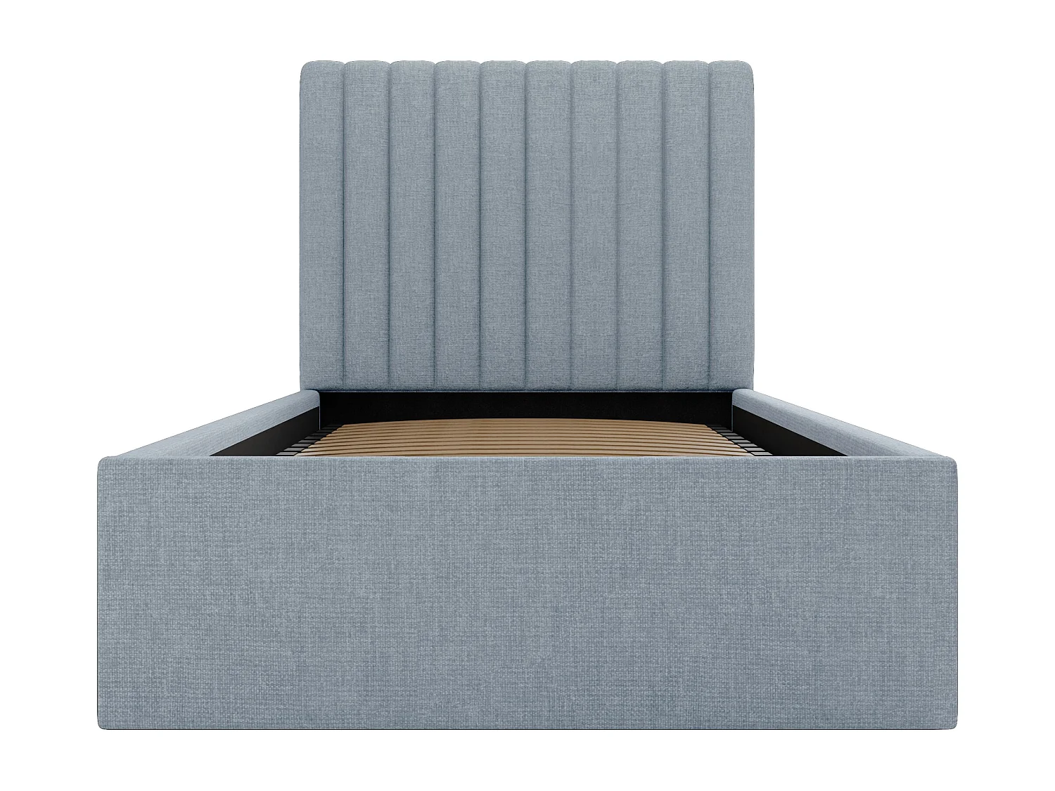 Bed met opbergruimte 90 x 190 cm met hoofdbord met verticale naden - Stof - Hemelsblauw - SARAH II