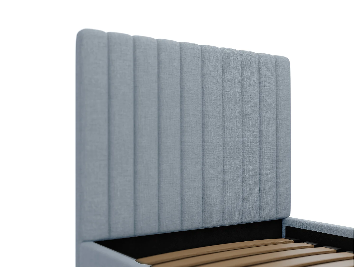 Bed met opbergruimte 90 x 190 cm met hoofdbord met verticale naden - Stof - Hemelsblauw - SARAH II