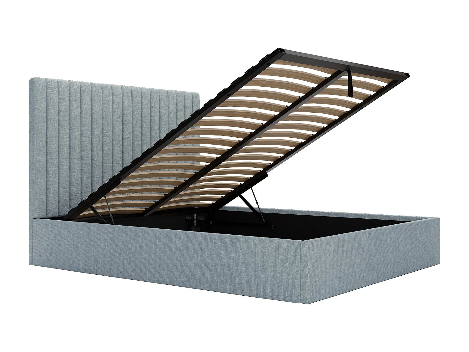 Bed met opbergruimte 180 x 200 cm met hoofdbord met verticale stiksels - Stof - Hemelsblauw - SARAH II