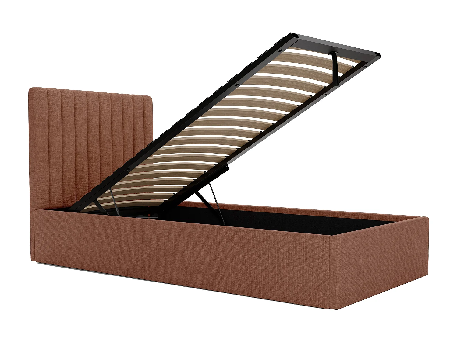 Bed met opbergruimte 90 x 190 cm met hoofdbord met verticale naden - Stof - Terracotta - SARAH II