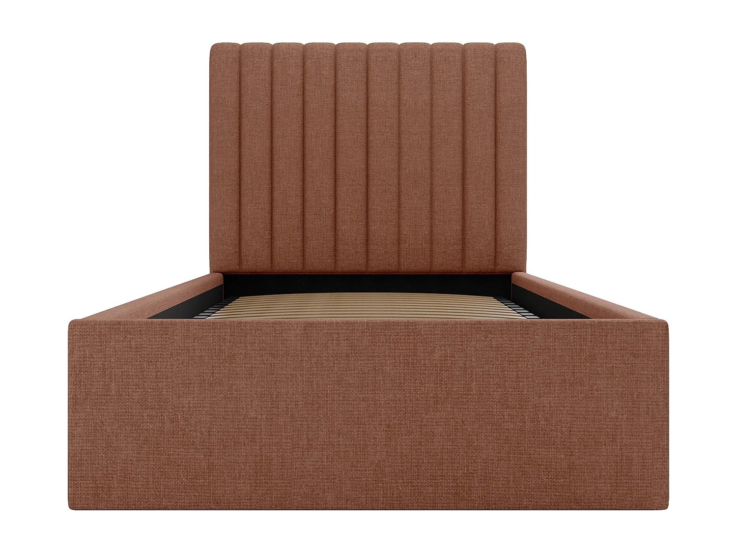 Bed met opbergruimte 90 x 190 cm met hoofdbord met verticale naden - Stof - Terracotta - SARAH II