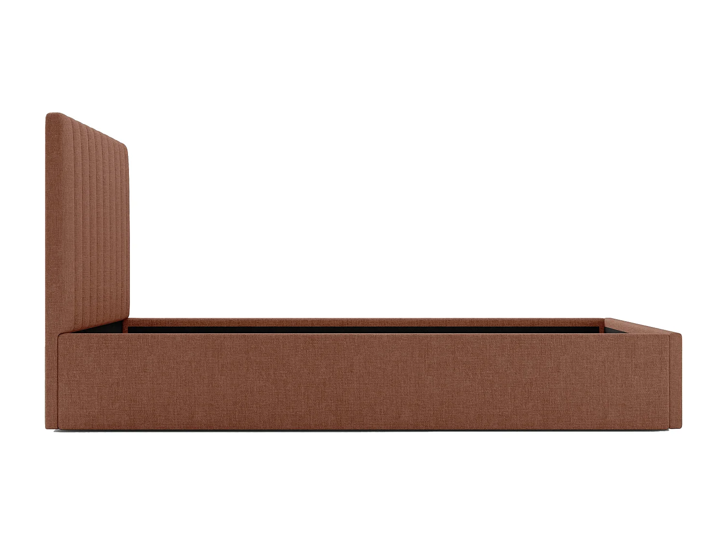 Bed met opbergruimte 90 x 190 cm met hoofdbord met verticale naden - Stof - Terracotta - SARAH II