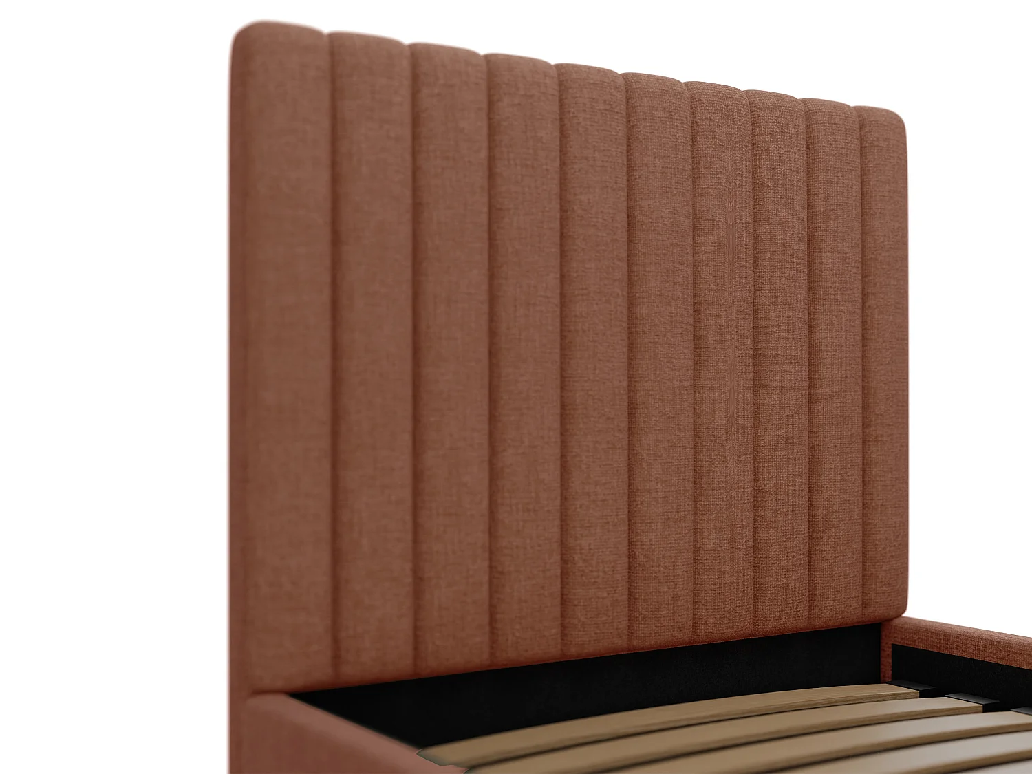 Bed met opbergruimte 90 x 190 cm met hoofdbord met verticale naden - Stof - Terracotta - SARAH II
