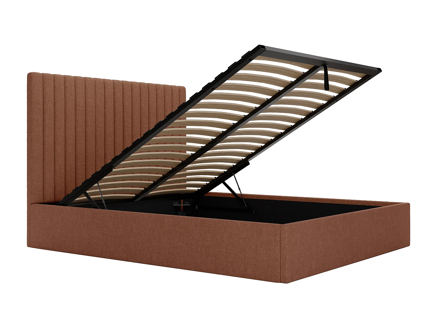 Bed met opbergruimte 140 x 190 cm met hoofdbord met verticale stiksels - Stof - Terracotta - SARAH II