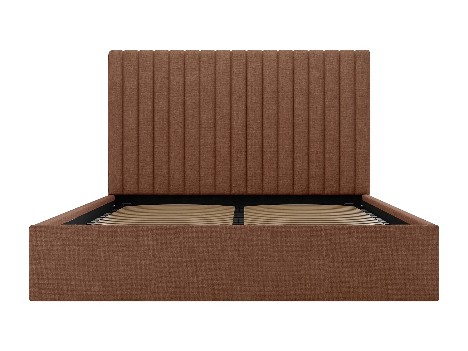 Bed met opbergruimte 140 x 190 cm met hoofdbord met verticale stiksels - Stof - Terracotta - SARAH II