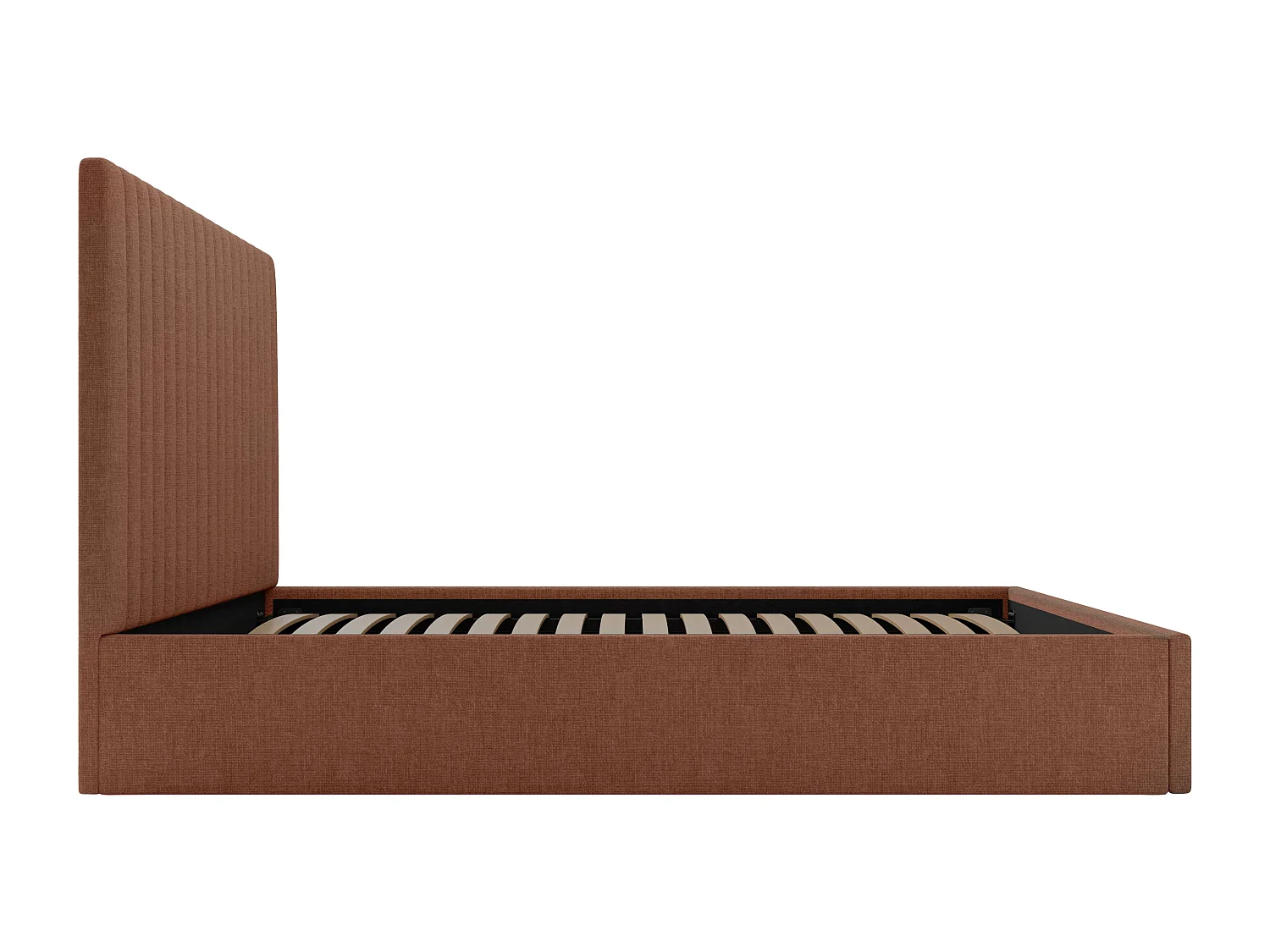 Bed met opbergruimte 140 x 190 cm met hoofdbord met verticale stiksels - Stof - Terracotta - SARAH II