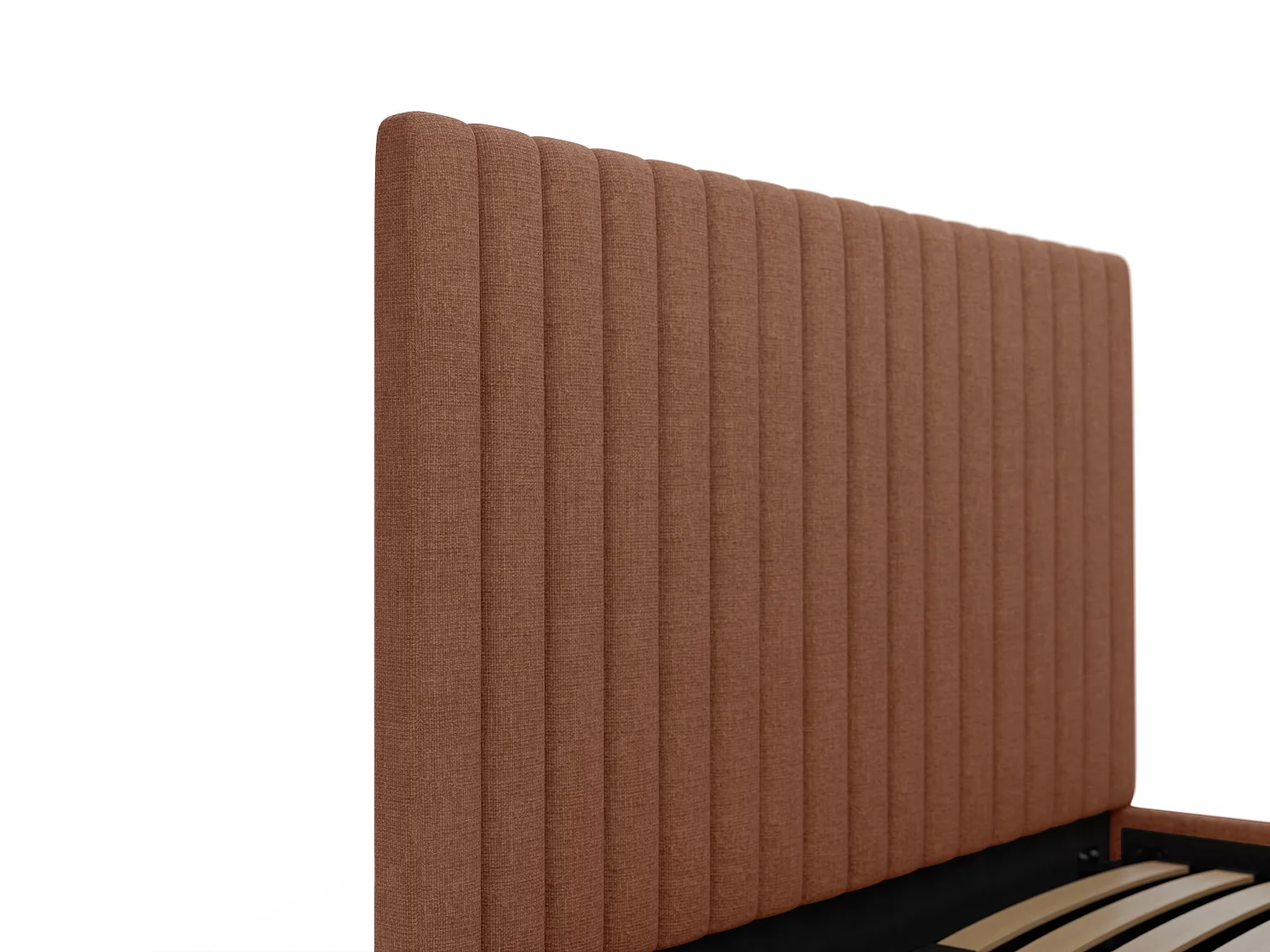 Seng med kisteskuffe 160 x 200 cm med sengegavl med vertikale sømmer - Stoff - Terracotta - SARAH II