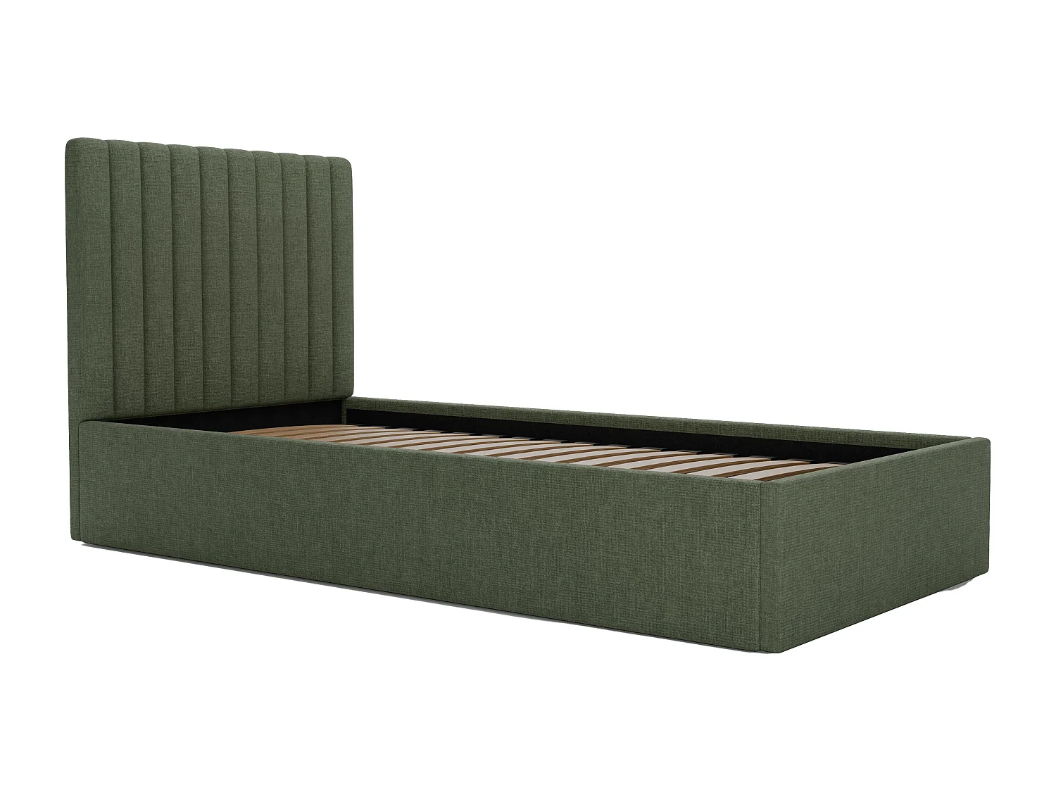 Bed met opbergruimte 90 x 190 cm met hoofdbord met verticale naden - Stof - Olijfgroen - SARAH II