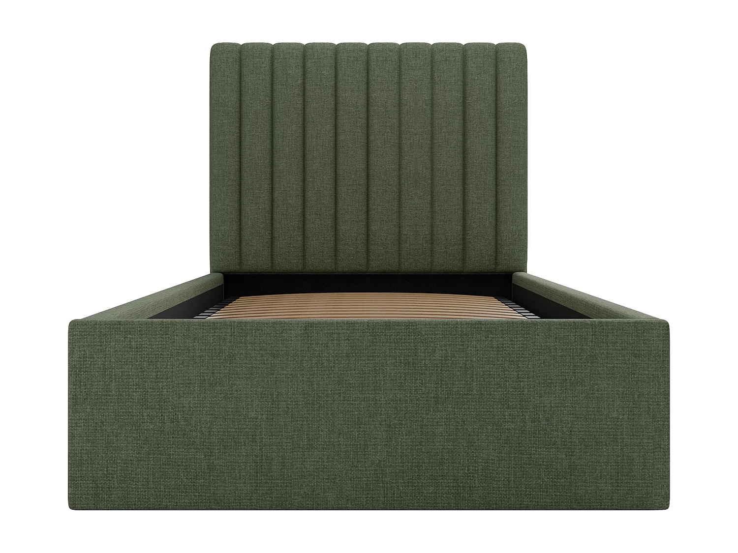 Bed met opbergruimte 90 x 190 cm met hoofdbord met verticale naden - Stof - Olijfgroen - SARAH II