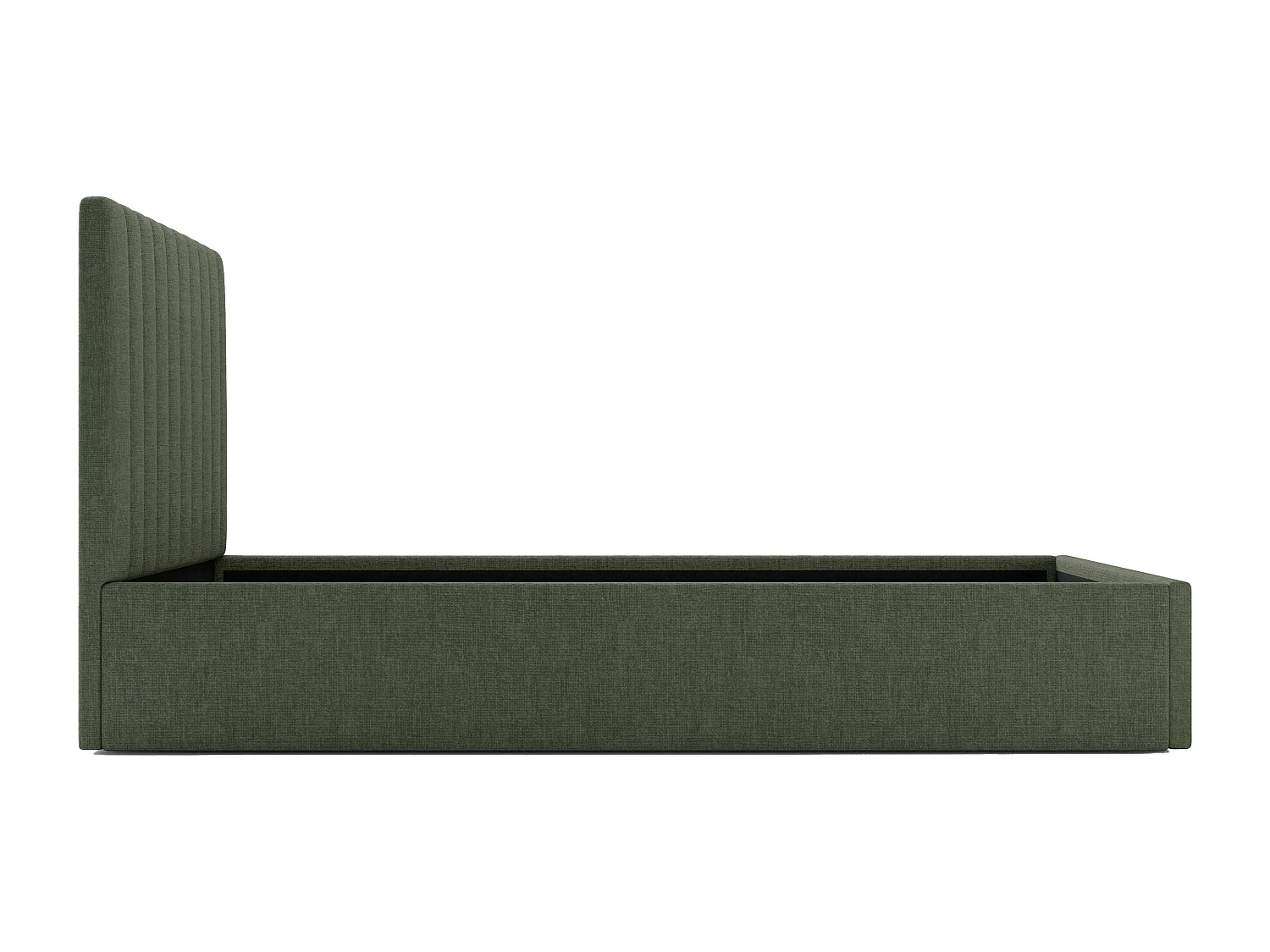 Bed met opbergruimte 90 x 190 cm met hoofdbord met verticale naden - Stof - Olijfgroen - SARAH II