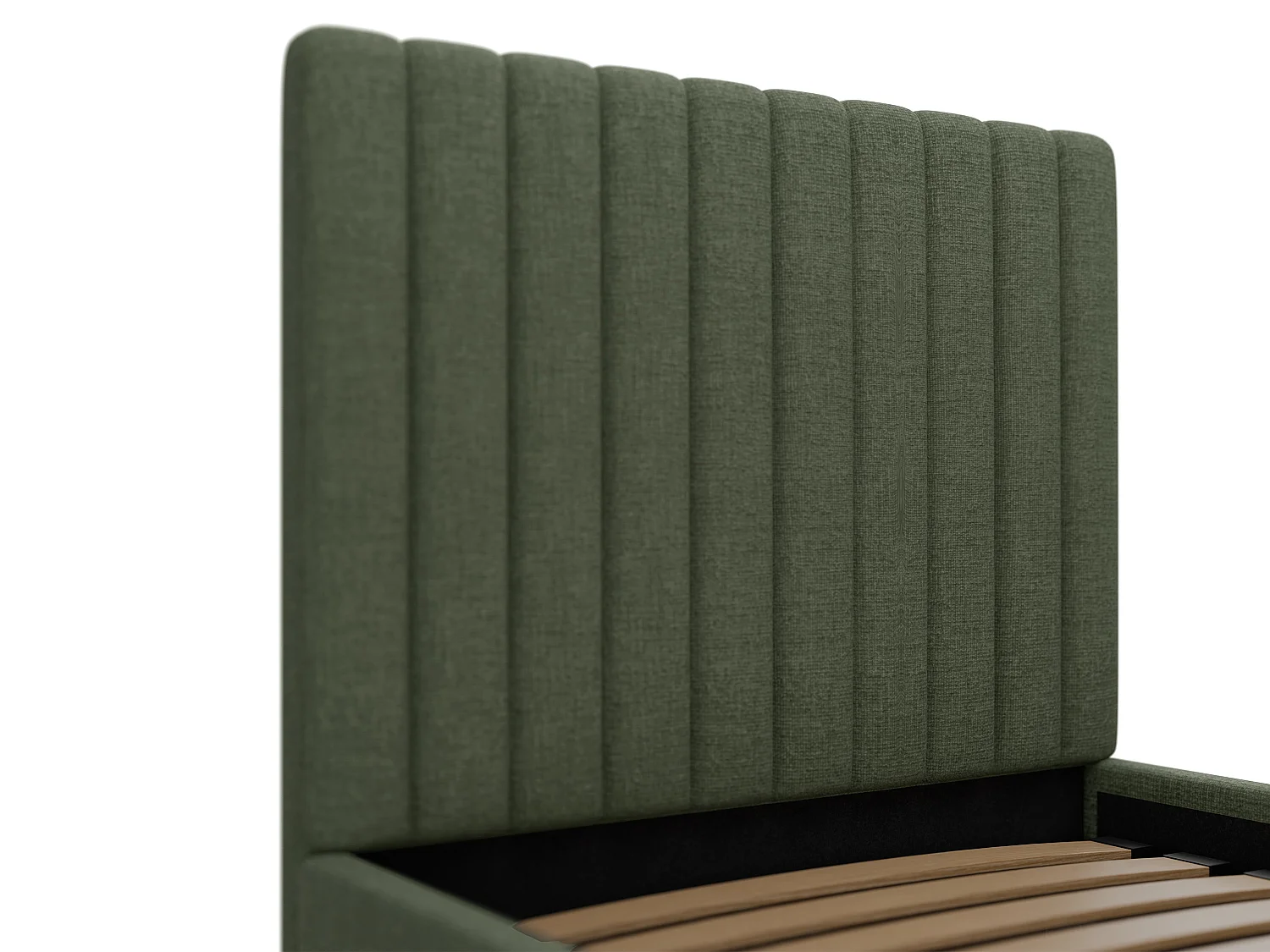 Bed met opbergruimte 90 x 190 cm met hoofdbord met verticale naden - Stof - Olijfgroen - SARAH II