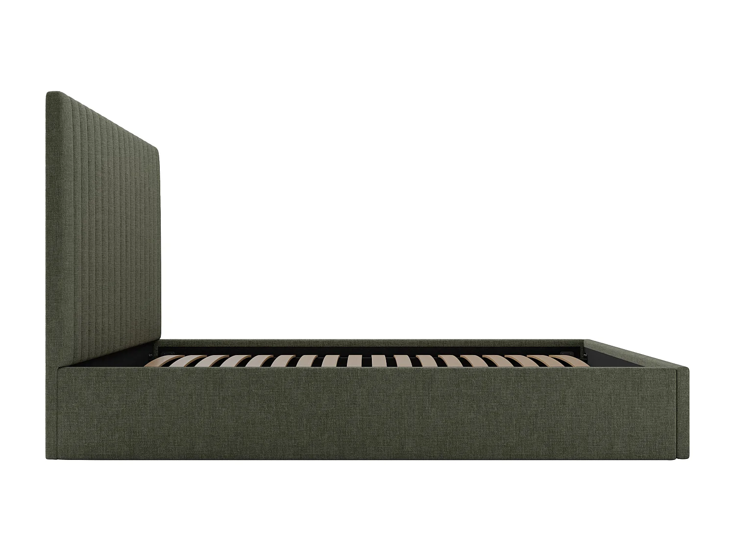 Bed met opbergruimte 120 x 190 cm met hoofdbord met verticale stiksels - Stof - Olijfgroen - SARAH II