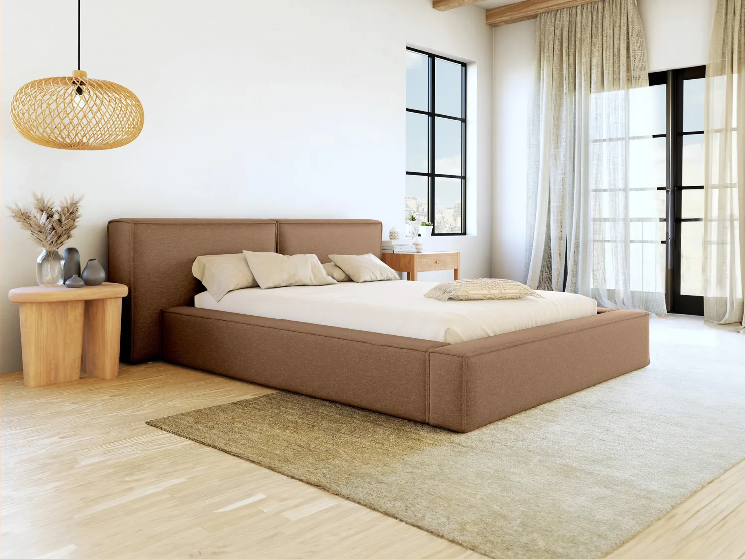 Lit coffre 160 x 200 cm - Tissu - Taupe - TIMANO II de Pascal Morabito
