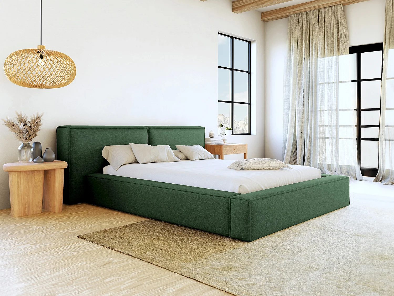 Bett mit Bettkasten - 160 x 200 cm - Stoff - Grün - TIMANO von Pascal Morabito