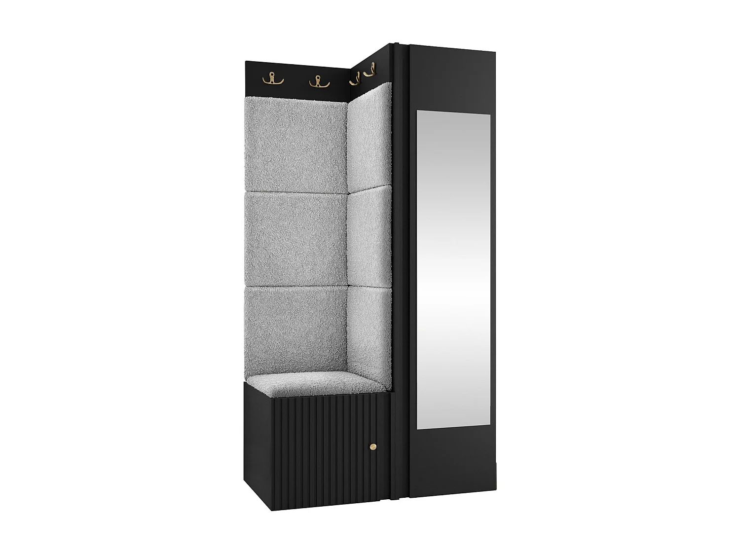 Meuble d'entrée Hartford 391, 186x82x46cm, Disponible, Gris clair|Noir, Tissu|Stratifié