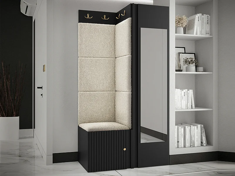 Meuble d'entrée Hartford 391, 186x82x46cm, Disponible, Brun clair|Noir, Tissu|Stratifié