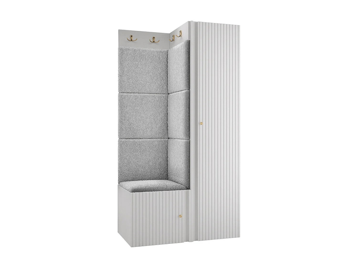 Meuble d'entrée Hartford 390, 186x82x46cm, Gris clair|Blanc, Tissu|Stratifié
