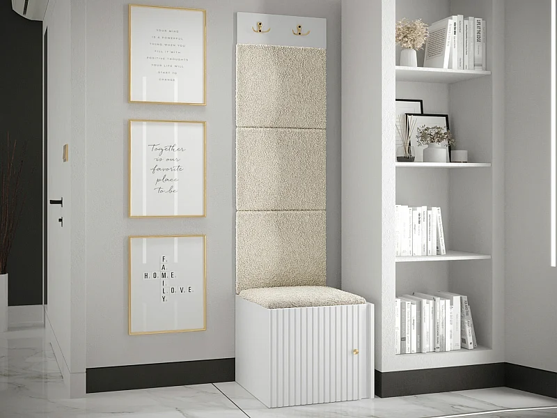 Meuble d'entrée Hartford 386, 186x42x46cm, Brun clair|Blanc, Tissu|MDF|Stratifié