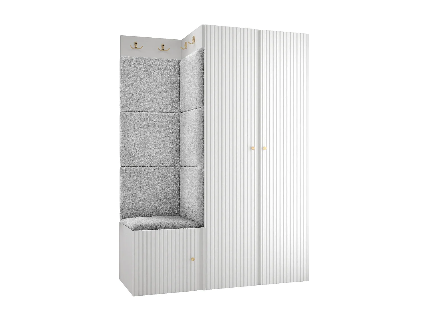 Meuble d'entrée Hartford 387, 186x116x46cm, Blanc|Gris clair, Tissu|Stratifié