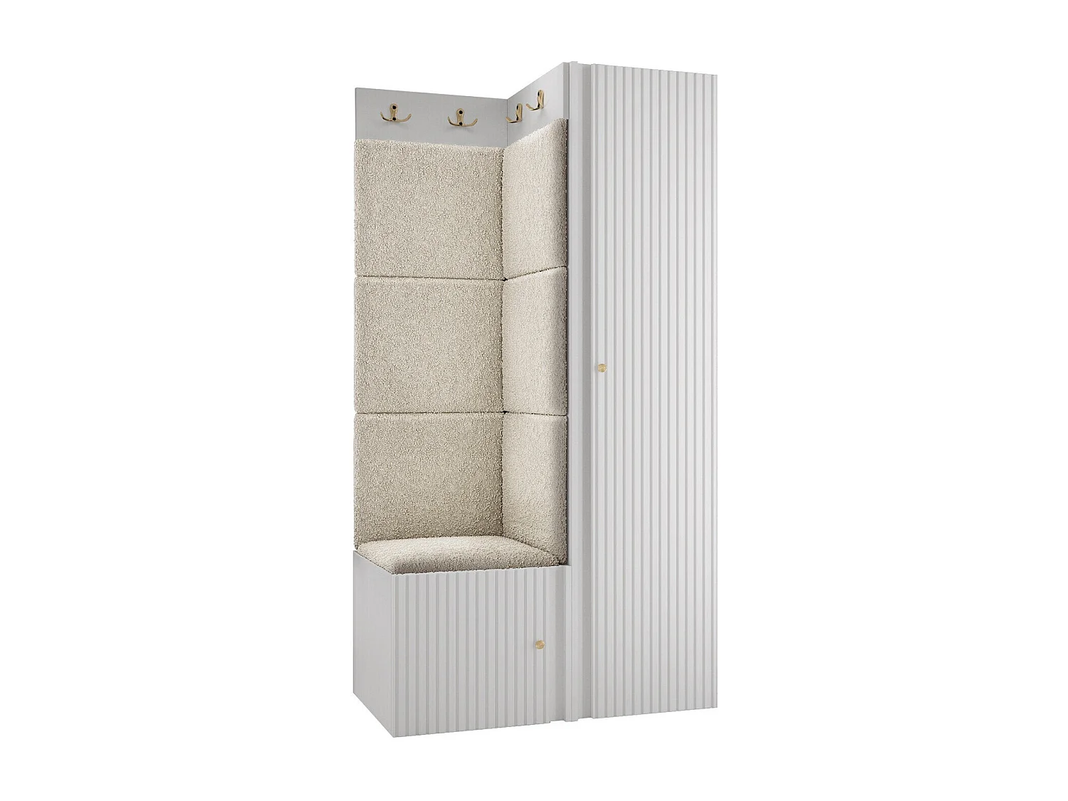 Meuble d'entrée Hartford 390, 186x82x46cm, Blanc|Brun clair, Tissu|Stratifié