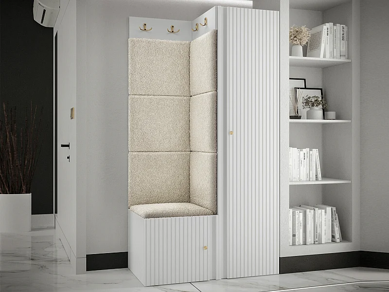 Meuble d'entrée Hartford 390, 186x82x46cm, Brun clair|Blanc, Tissu|Stratifié