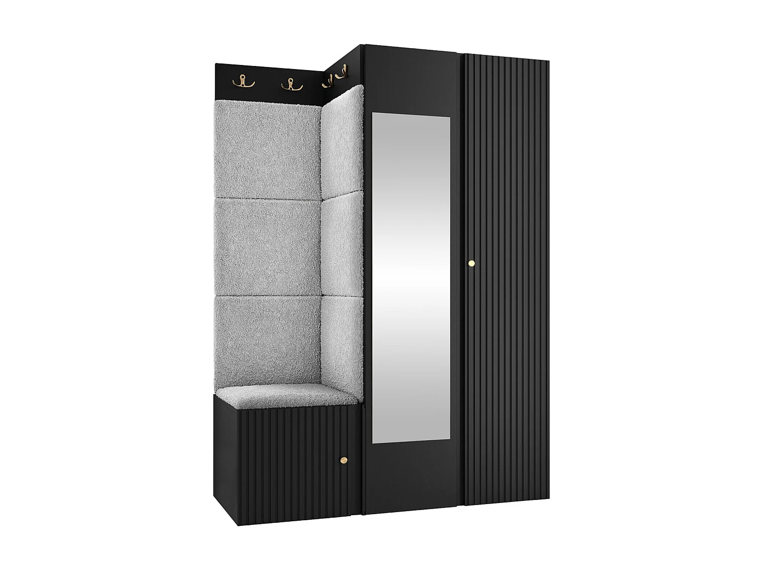 Meuble d'entrée Hartford 388, 186x116x46cm, Disponible, Gris clair|Noir, Tissu|Stratifié