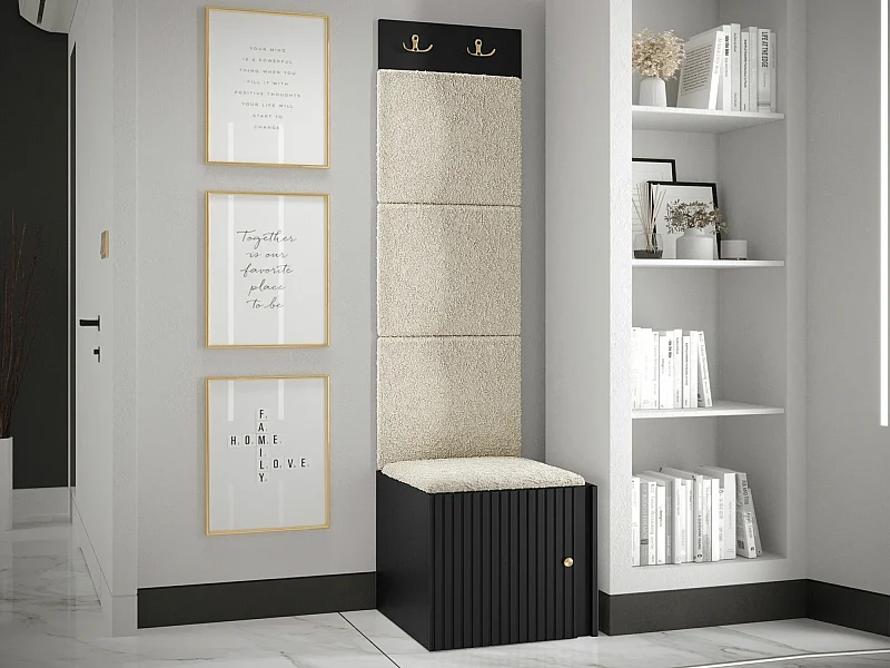 Meuble d'entrée Hartford 386, 186x42x46cm, Brun clair|Noir, Tissu|MDF|Stratifié