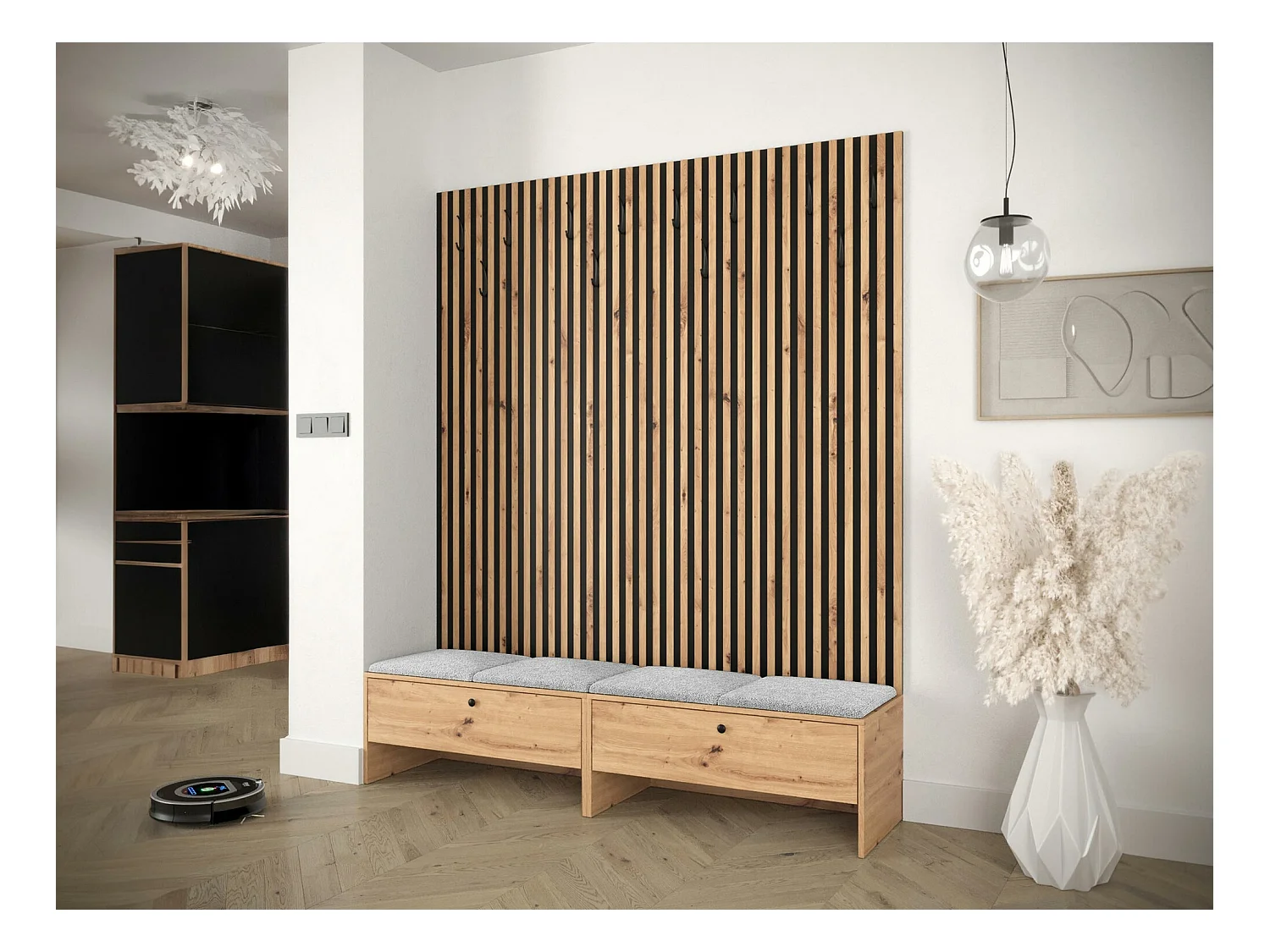 Meuble d'entrée Hartford 485, 206x170x44cm, Tapisserie|Stratifié, À poser