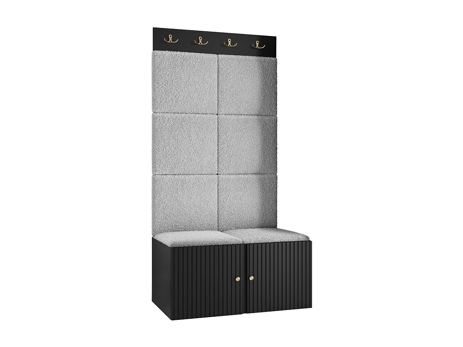 Meuble d'entrée Hartford 383, 186x84x46cm, Noir|Gris clair, Tissu|Stratifié