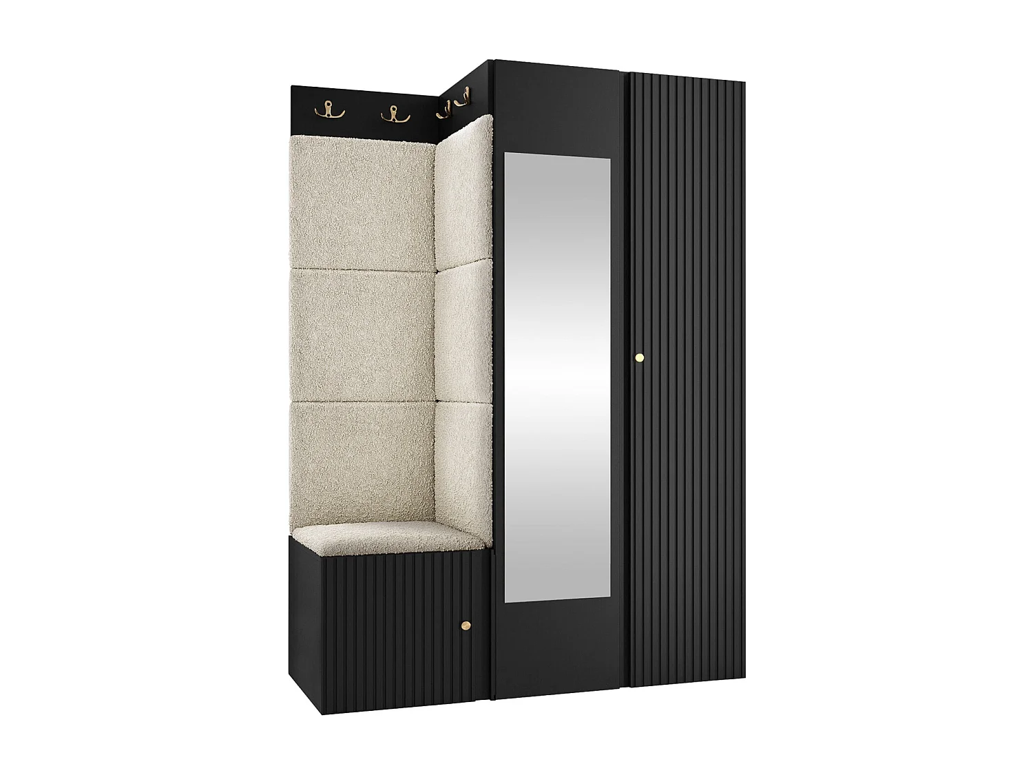 Meuble d'entrée Hartford 388, 186x116x46cm, Disponible, Noir|Brun clair, Tissu|Stratifié