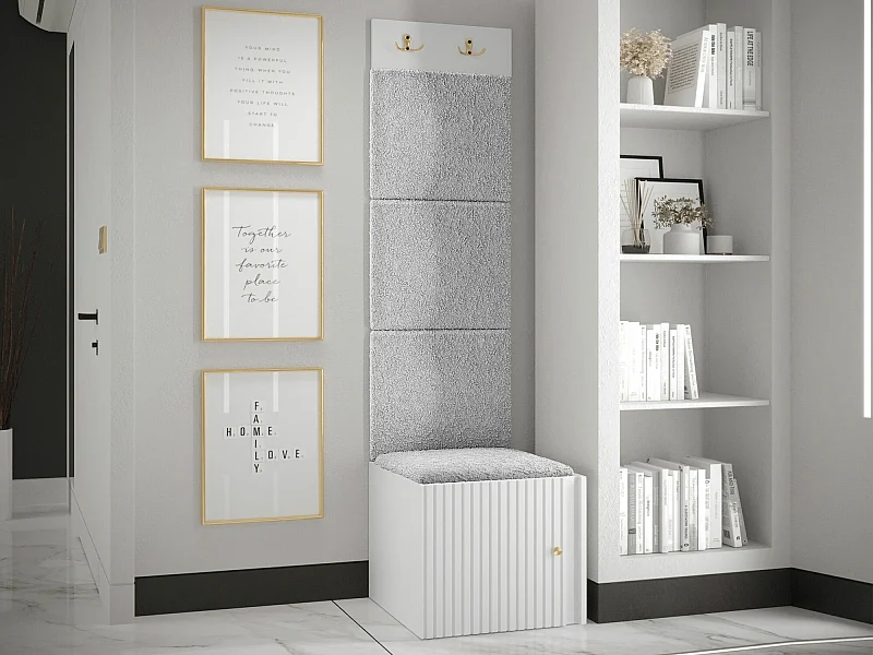 Meuble d'entrée Hartford 386, 186x42x46cm, Gris clair|Blanc, Tissu|MDF|Stratifié