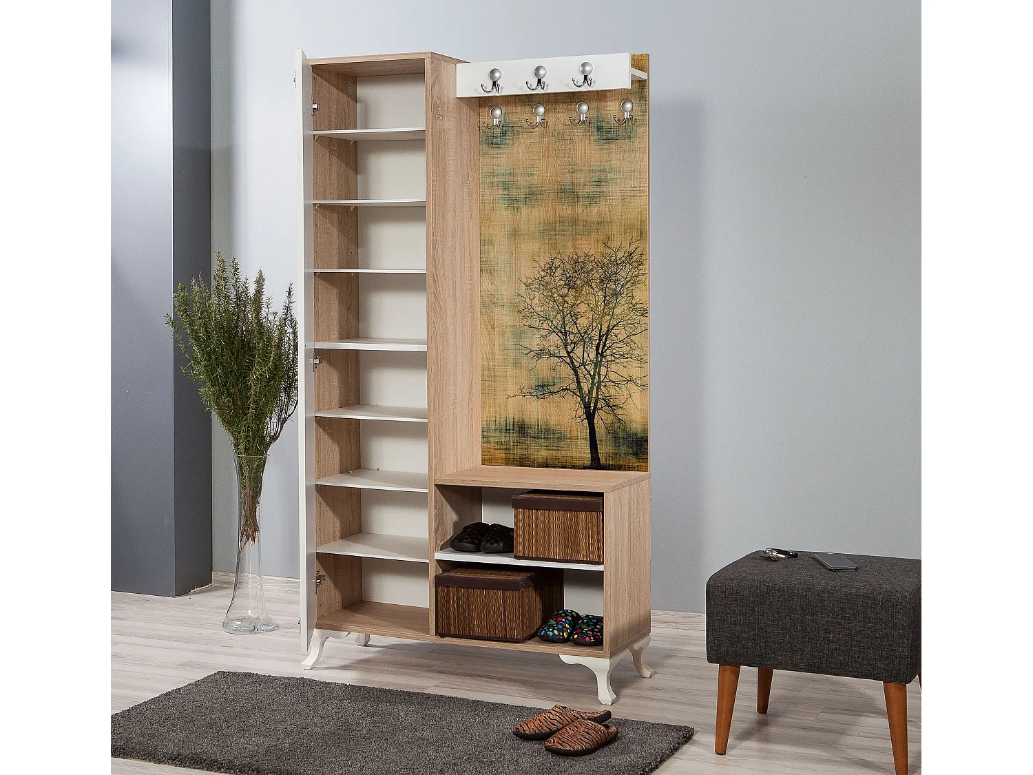 Aparador de recibidor – 100 cm x 190 cm – Roble Sonoma – Melamina